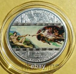 2008 Cook Islands Masterpieces of Art Creation Adam Michelangelo 3Oz Silver Coin
