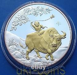 2009 Cook Islands $5 Chinese Lunar Year of the Ox 1 Oz Silver Proof Gilded Coin
