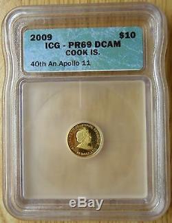 2009 Cook Islands Gold Proof $10 Apollo 11 ICG PR69 DCAM