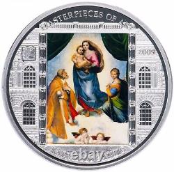 2009 Cook Islands Masterpieces of Art Raphael Sistine Madonna 3 Oz Silver Coin