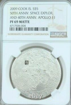 2009 Cook Islands Silver $5 40th Anniv Apollo 11 Moon Meteorite Ngc Pf 69 Matte