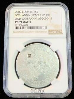 2009 Cook Islands Silver $5 40th Anniv Apollo 11 Moon Meteorite Ngc Pf 69 Matte