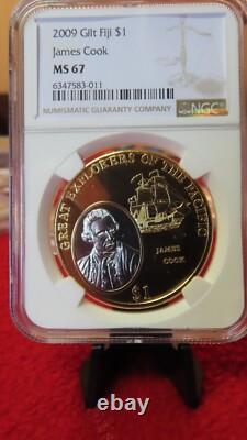 2009 Fiji Great Explorers of the Pacific Gold Gilded JAMES COOK ships NGC MS67