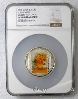 2010 Cook Islands $20-SUNFLOWERS by VanGogh-NGC PF69 ULTRA CAMEO 999 Silver Coin