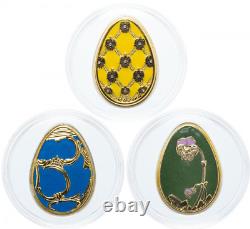 2010 Cook Islands 5$ IMPERIAL EGGS Cloisonne Faberge Proof Silver set of 3 Coin