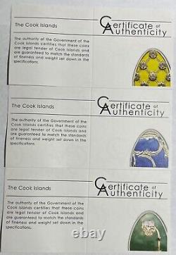 2010 Cook Islands 5$ IMPERIAL EGGS Cloisonne Faberge Proof Silver set of 3 Coin