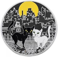 2010 Cook Islands Cat Love $5 Silver Color Coin Want to be with You Romantic
