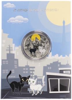 2010 Cook Islands Cat Love $5 Silver Color Coin Want to be with You Romantic