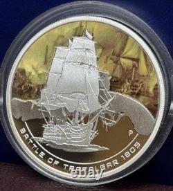 2010 Cook Islands Silver TRAFALGAR Famous Naval Battle Tall Ship HMS Victory $1