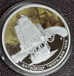 2010 Cook Islands Silver TRAFALGAR Famous Naval Battle Tall Ship HMS Victory $1