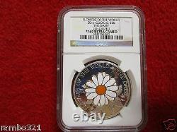 2011 Cook Island Is Daisy In Cloisonne. 999 Silver & Gold Coin NGC PF 69