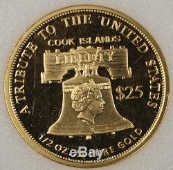 2011 Cook Islands $25 1/2 oz. 24 Gold Proof Liberty Coin Tribute. 12oz pure gold