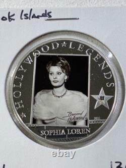 2011 Cook Islands $5 Hollywood Legends Sophia Loren Silver Proof Coin