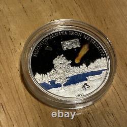 2011 Cook Islands $5 The Mounionalusta Meteorite silver coin with real meteorite