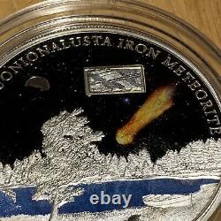 2011 Cook Islands $5 The Mounionalusta Meteorite silver coin with real meteorite