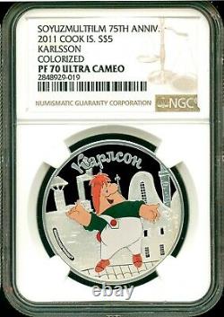 2011 Cook Islands S$5 Soyuzmultfilm Karlsson Colorized NGC PF70 UC Box COA OGP