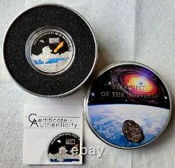 2011 Cook Islands Silver Proof Muonionalusta Meteorite Genuine Embedded Fragment