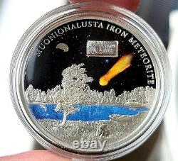 2011 Cook Islands Silver Proof Muonionalusta Meteorite Genuine Embedded Fragment