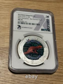 2012 5$ Cook Islands Silver Coin MS 70 Red Spotted Newt 1, NGC Graded