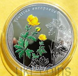 2012 Cook Island Globe Flower $5 Silver Color Coin Redbook WWF Wildlife Flora