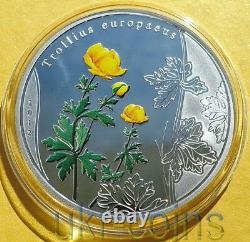 2012 Cook Island Globe Flower $5 Silver Color Coin Redbook WWF Wildlife Flora