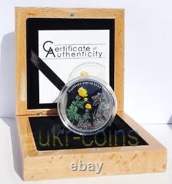2012 Cook Island Globe Flower $5 Silver Color Coin Redbook WWF Wildlife Flora