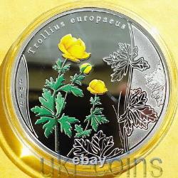 2012 Cook Island Globe Flower $5 Silver Color Coin Redbook WWF Wildlife Flora