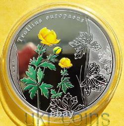 2012 Cook Island Globe Flower $5 Silver Color Coin Redbook WWF Wildlife Flora