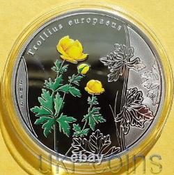 2012 Cook Island Globe Flower $5 Silver Color Coin Redbook WWF Wildlife Flora