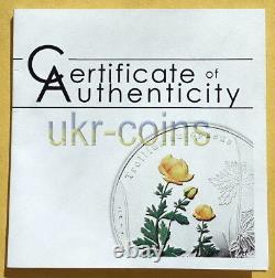 2012 Cook Island Globe Flower $5 Silver Color Coin Redbook WWF Wildlife Flora