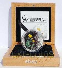 2012 Cook Island Globe Flower $5 Silver Color Coin Redbook WWF Wildlife Flora