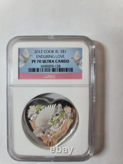 2012 Cook Islands $1 Enduring Love Silver Proof Heart Shaped Coin NGC PF70 UCAM