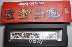 2012 Cook Islands 1$ Year of the Dragon Rectangle Proof 4 x 1 Oz Silver Coin Set