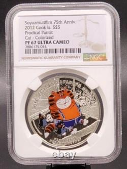 2012 Cook Islands $5 Soyuzmultfilm 75th Anniv. Prodical Parrot Cat Ngc Pf67 Uc