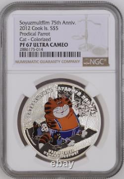 2012 Cook Islands $5 Soyuzmultfilm 75th Anniv. Prodical Parrot Cat Ngc Pf67 Uc