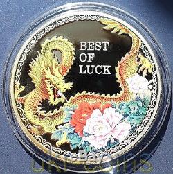 2012 Cook Islands Lunar Year of the Dragon Luck 1 Oz Silver Proof Color Coin $5