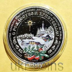 2013 Cook Islands $5 Christmas 1 Oz Silver Proof Color Coin Swarovski Crystal