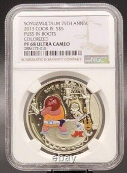 2013 Cook Islands $5 Soyuzmultfilm 75th Anniv. Puss In The Boots Ngc Pf68 Uc