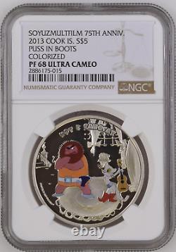 2013 Cook Islands $5 Soyuzmultfilm 75th Anniv. Puss In The Boots Ngc Pf68 Uc