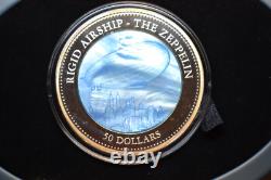 2013 Cook Islands 50 Dollars Rigid Airship The Zeppelin 5oz. 999 Silver with OGP