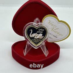 2013 Cook Islands Yours Always Love Swans Silver Color Coin Romantic Heart Shape