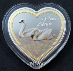 2013 Cook Islands Yours Always Love Swans Silver Color Coin Romantic Heart Shape