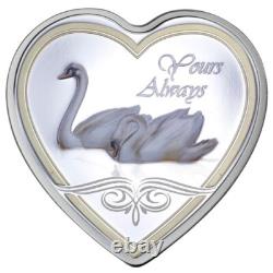 2013 Cook Islands Yours Always Love Swans Silver Color Coin Romantic Heart Shape