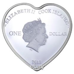 2013 Cook Islands Yours Always Love Swans Silver Color Coin Romantic Heart Shape