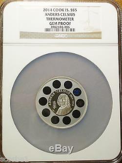 2014 COOK ISLANDS ANDERS CELSIUS THERMOMETER 1 oz. $5 SILVER GEM PROOF NGC