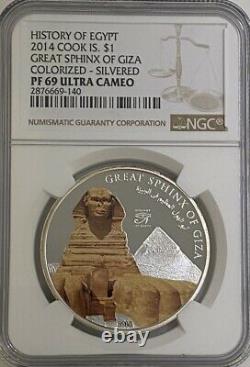 2014 Cook Isl $1 Silvered Colorized Great Sphinx Of Giza Ngc Pf 69 Uc Top Pop