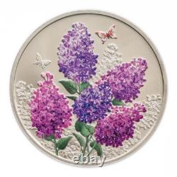 2014 Cook Island Lilac Spring Flower $5 Silver Colored Coin Butterfly WWF Flora