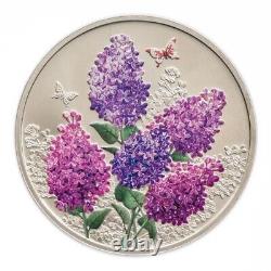 2014 Cook Island Lilac Spring Flower $5 Silver Colored Coin Butterfly WWF Flora