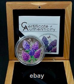2014 Cook Island Lilac Spring Flower $5 Silver Colored Coin Butterfly WWF Flora
