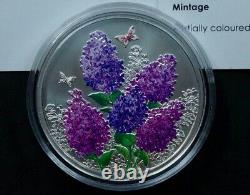 2014 Cook Island Lilac Spring Flower $5 Silver Colored Coin Butterfly WWF Flora